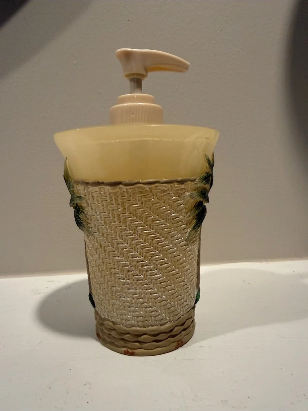 Tropical Palm Resin Soap Dispenser - Cream and Green